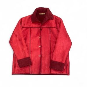 Vintage Red Teddy Jacket With Fur Trim